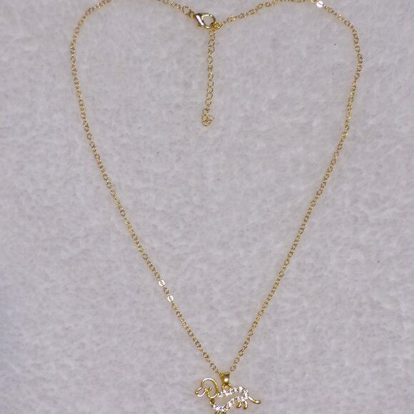 Gold Dachshund 18" Necklace Rhinestone Girls Hot Dog Doxie - Picture 3 of 6